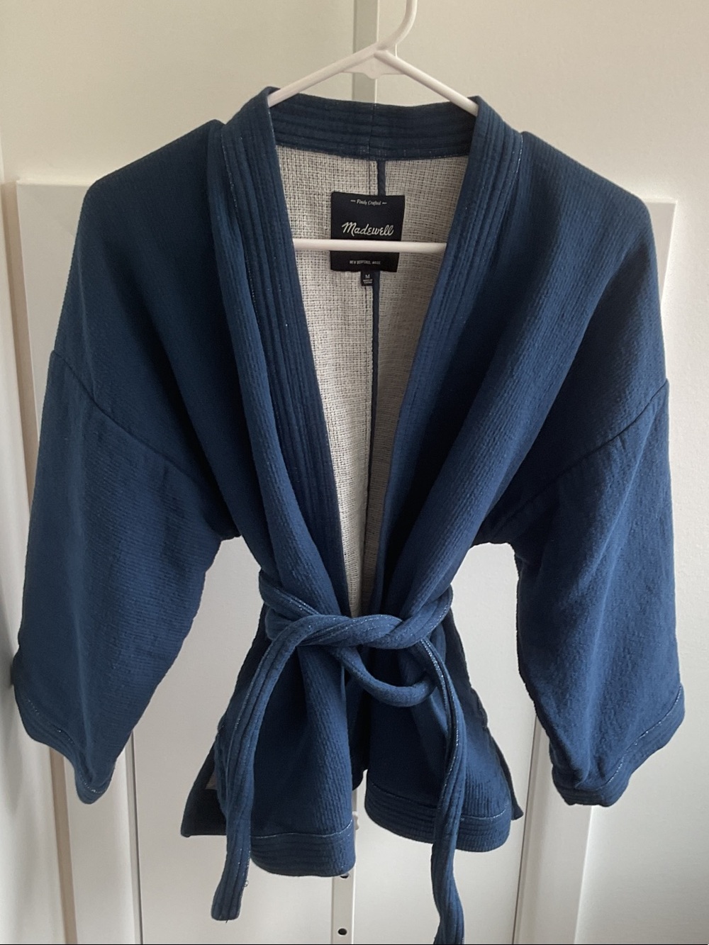 Madewell 100% Cotton Navy Kimono Jacket with Tie Belt Medium